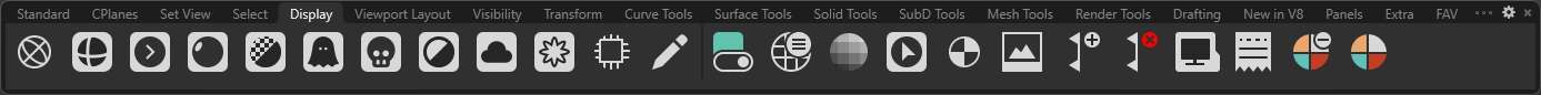 RhinoUI icons across the Rhino display toolbar