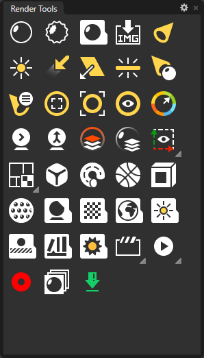 RhinoUI Render Tools toolbar with yellow rendering icons